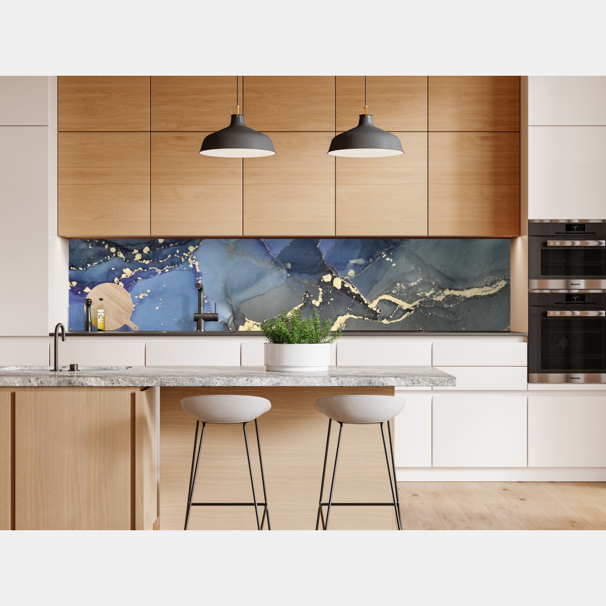 Naklejka repozycjonowalna luksusowa niebiesko-złota abstrakcja fluidalna – Wallissimo® Naklejka repozycjonowalna luksusowa niebiesko-złota abstrakcja fluidalna – Wallissimo®