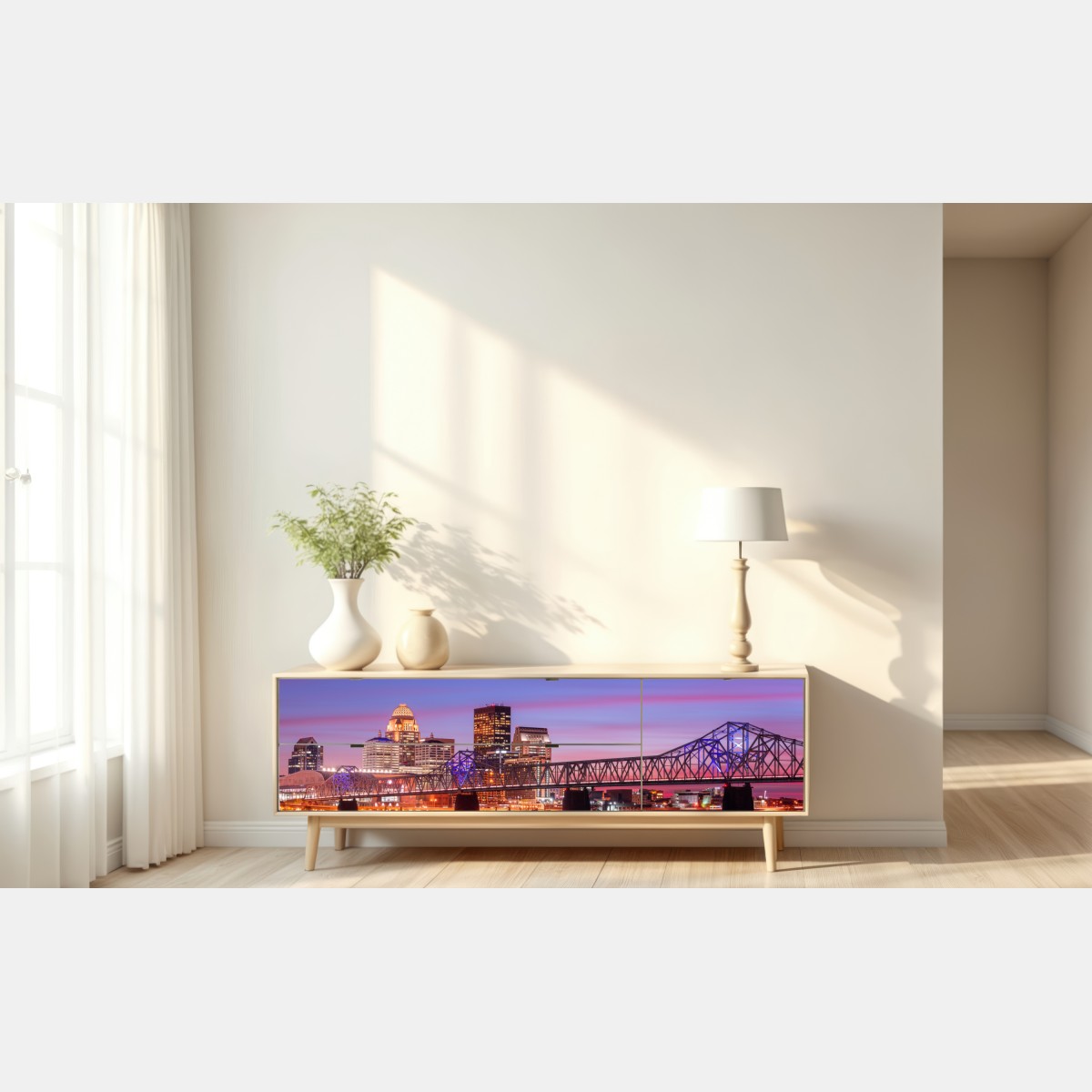 Naklejka repozycjonowalna Louisville panorama miasta o zmierzchu – Wallissimo® Naklejka repozycjonowalna Louisville panorama miasta o zmierzchu – Wallissimo®