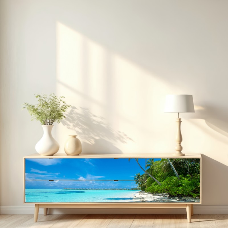 Naklejka repozycjonowalna tropikalna plaża na Malediwach – Wallissimo® Naklejka repozycjonowalna tropikalna plaża na Malediwach – Wallissimo®