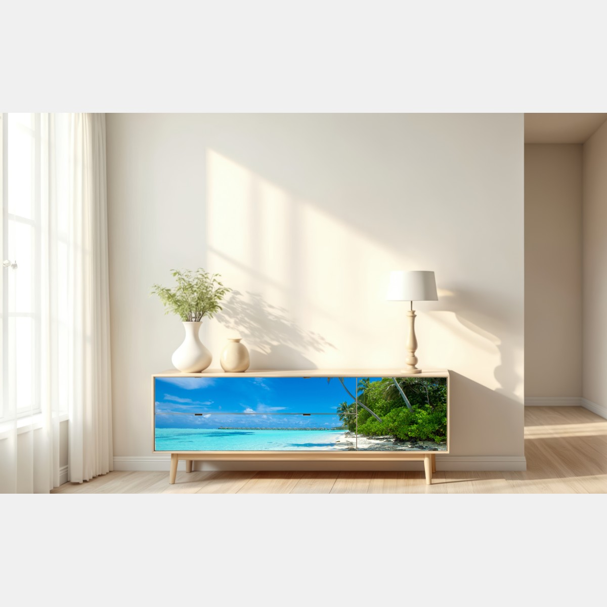 Naklejka repozycjonowalna tropikalna plaża na Malediwach – Wallissimo® Naklejka repozycjonowalna tropikalna plaża na Malediwach – Wallissimo®