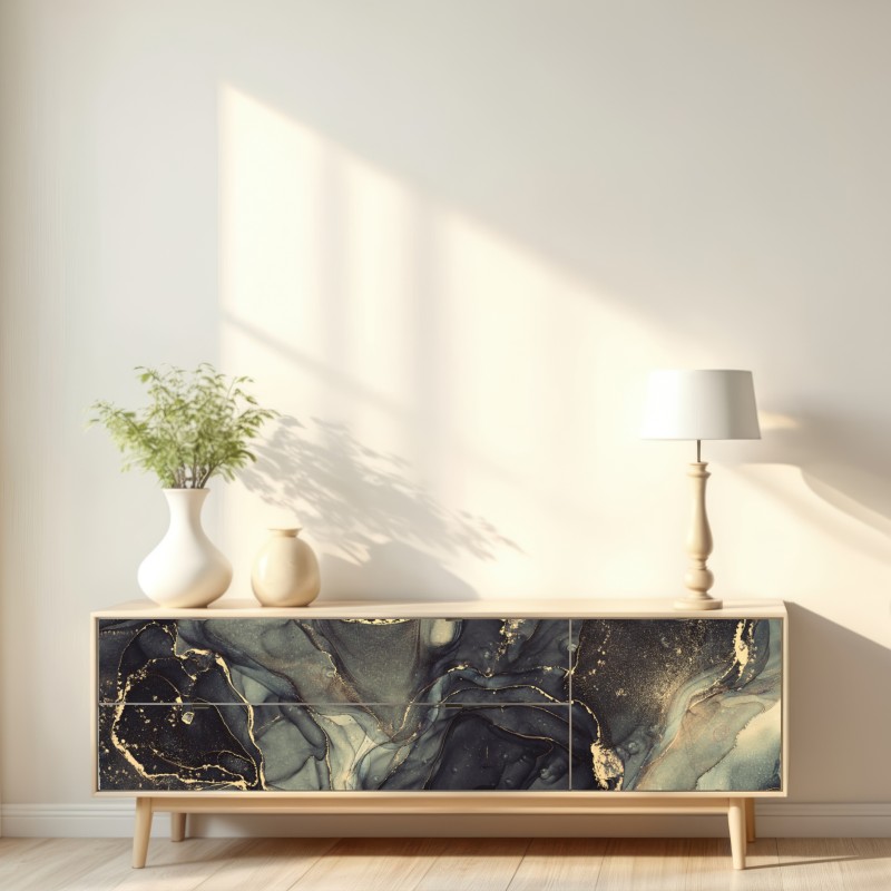 Naklejka repozycjonowalna luksusowa abstrakcja alkoholowa ze złotymi żyłkami – Wallissimo® Naklejka repozycjonowalna luksusowa abstrakcja alkoholowa ze złotymi żyłkami – Wallissimo®