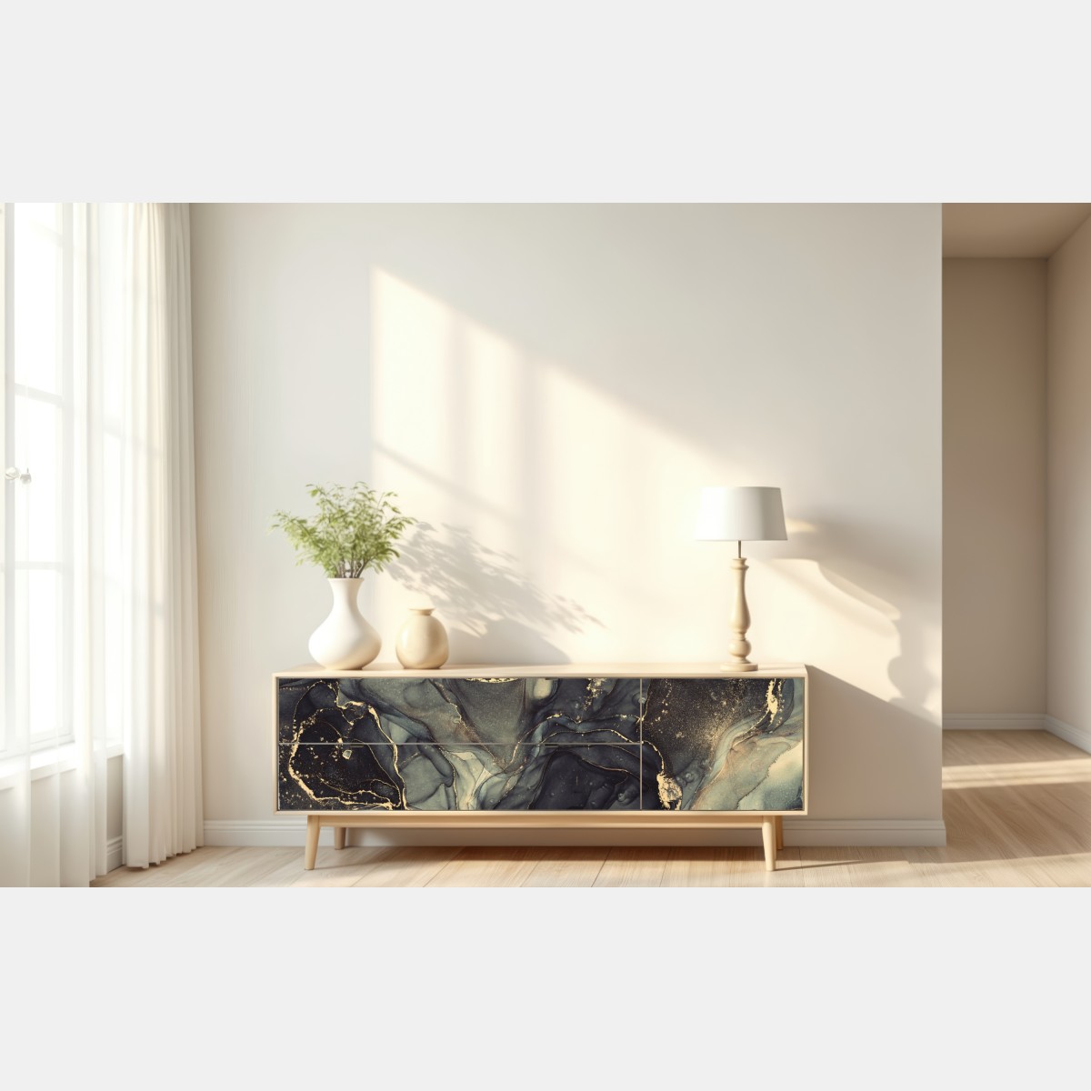 Naklejka repozycjonowalna luksusowa abstrakcja alkoholowa ze złotymi żyłkami – Wallissimo® Naklejka repozycjonowalna luksusowa abstrakcja alkoholowa ze złotymi żyłkami – Wallissimo®