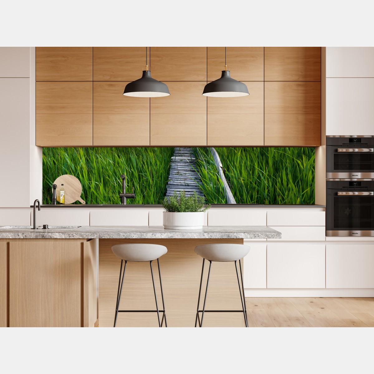 Naklejka repozycjonowalna spokojny zielony pomost przez trzcinowisko do rustykalnej chaty – Wallissimo® Naklejka repozycjonowalna spokojny zielony pomost przez trzcinowisko do rustykalnej chaty – Wallissimo®