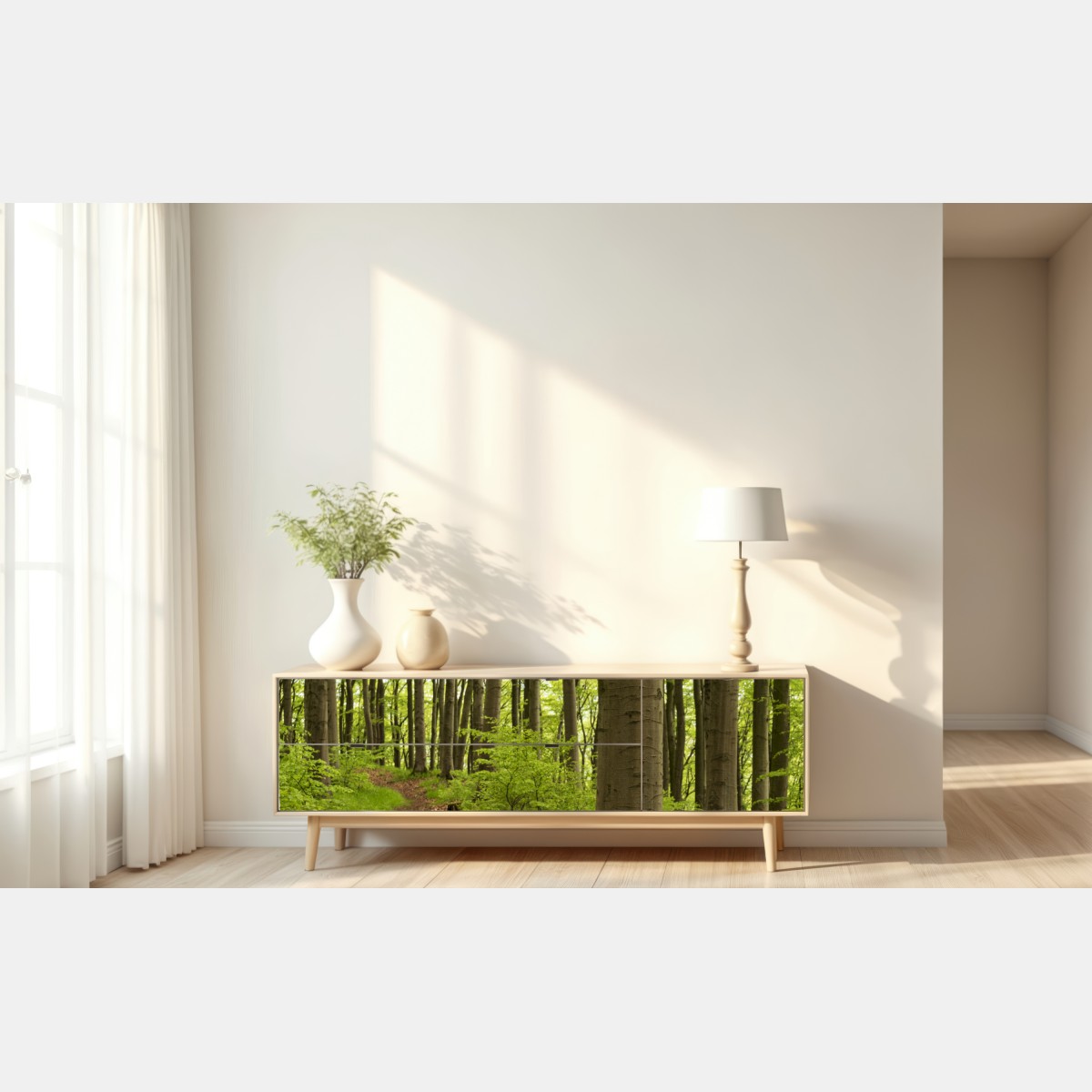 Naklejka repozycjonowalna spokojna zielona ścieżka leśna – Wallissimo® Naklejka repozycjonowalna spokojna zielona ścieżka leśna – Wallissimo®