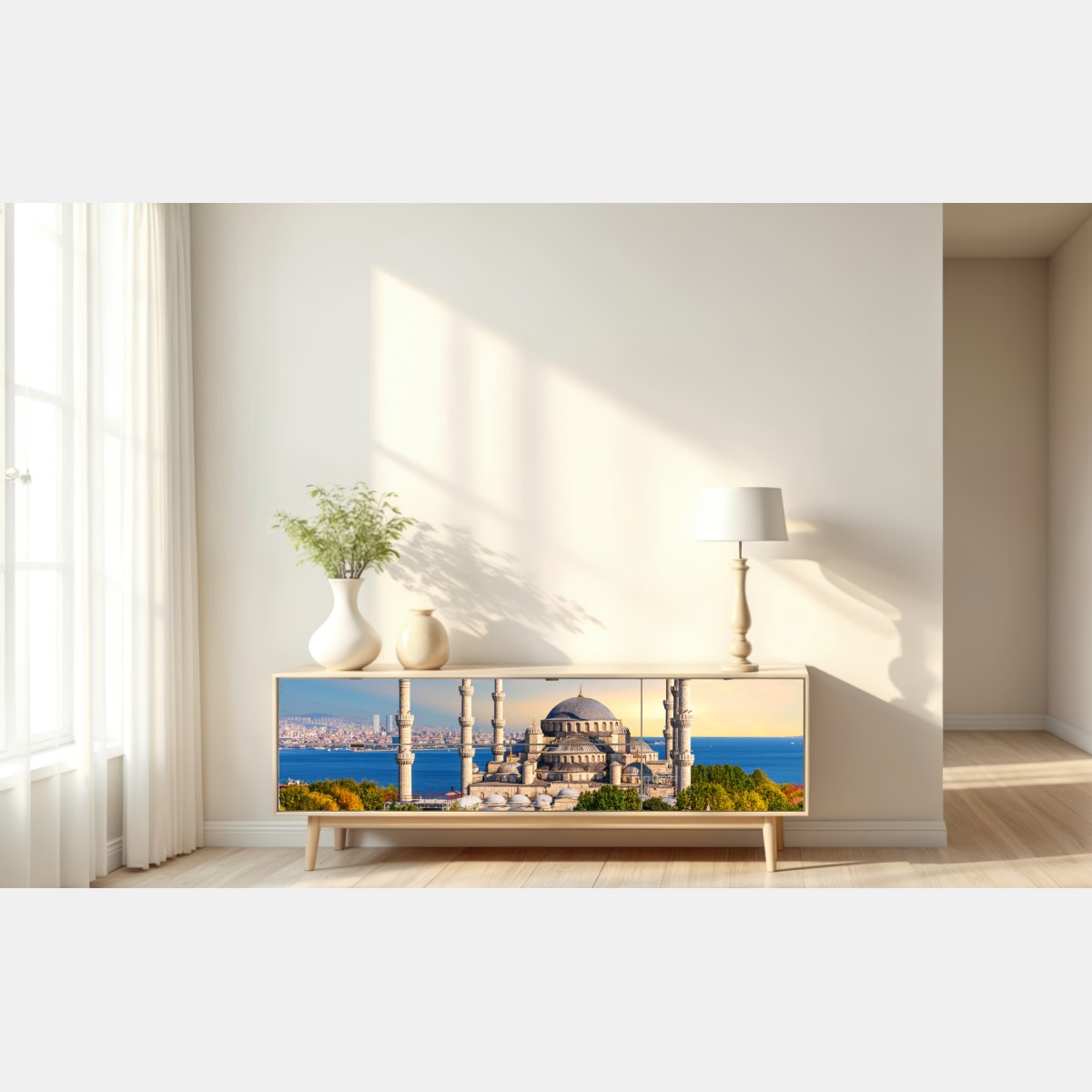 Naklejka repozycjonowalna Stambuł z Błękitnym Meczetem o zachodzie słońca – Wallissimo® Naklejka repozycjonowalna Stambuł z Błękitnym Meczetem o zachodzie słońca – Wallissimo®