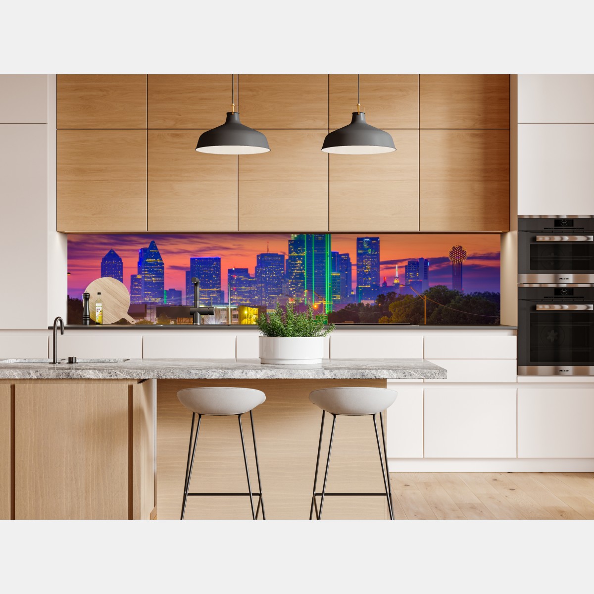 Naklejka repozycjonowalna panorama Dallas o zachodzie słońca z świetlnymi smugami autostrady – Wallissimo® Naklejka repozycjonowalna panorama Dallas o zachodzie słońca z świetlnymi smugami autostrady – Wallissimo®