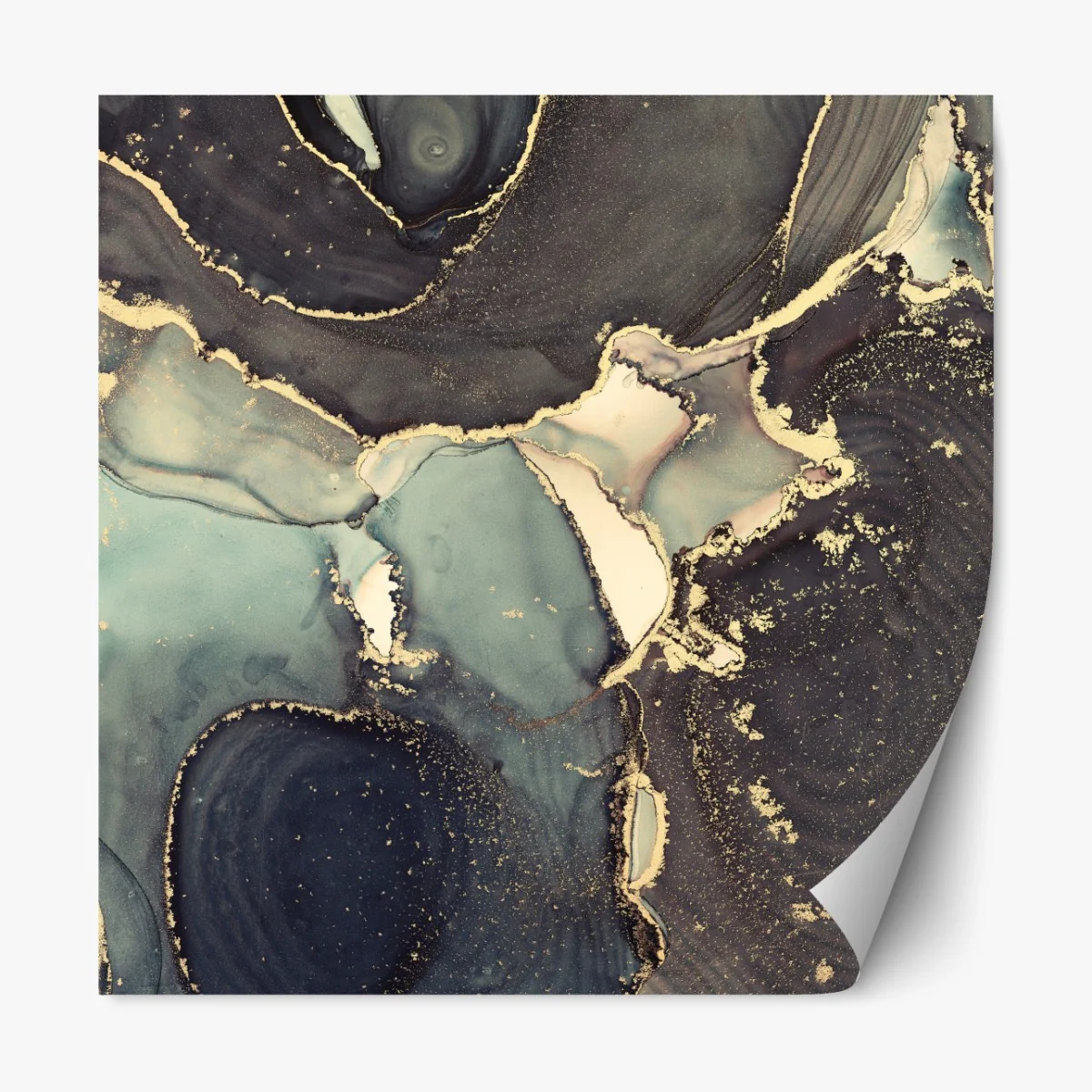 Naklejka repozycjonowalna turkusowo-złota abstrakcja w technice alcohol ink – Wallissimo® Naklejka repozycjonowalna turkusowo-złota abstrakcja w technice alcohol ink – Wallissimo®