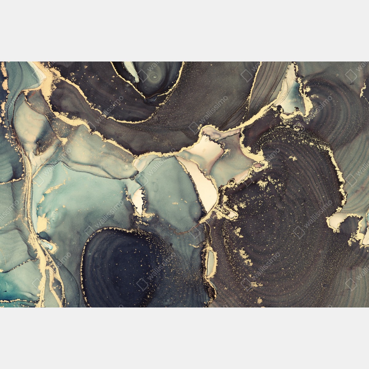 Naklejka repozycjonowalna turkusowo-złota abstrakcja w technice alcohol ink – Wallissimo® Naklejka repozycjonowalna turkusowo-złota abstrakcja w technice alcohol ink – Wallissimo®