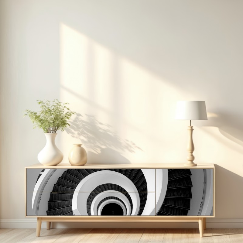 Naklejka repozycjonowalna spiralne schody w monochromie – Wallissimo® Naklejka repozycjonowalna spiralne schody w monochromie – Wallissimo®