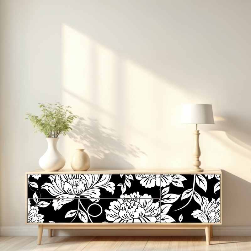 Naklejka repozycjonowalna monochromatyczny wzór kwiatowy – Wallissimo® Naklejka repozycjonowalna monochromatyczny wzór kwiatowy – Wallissimo®