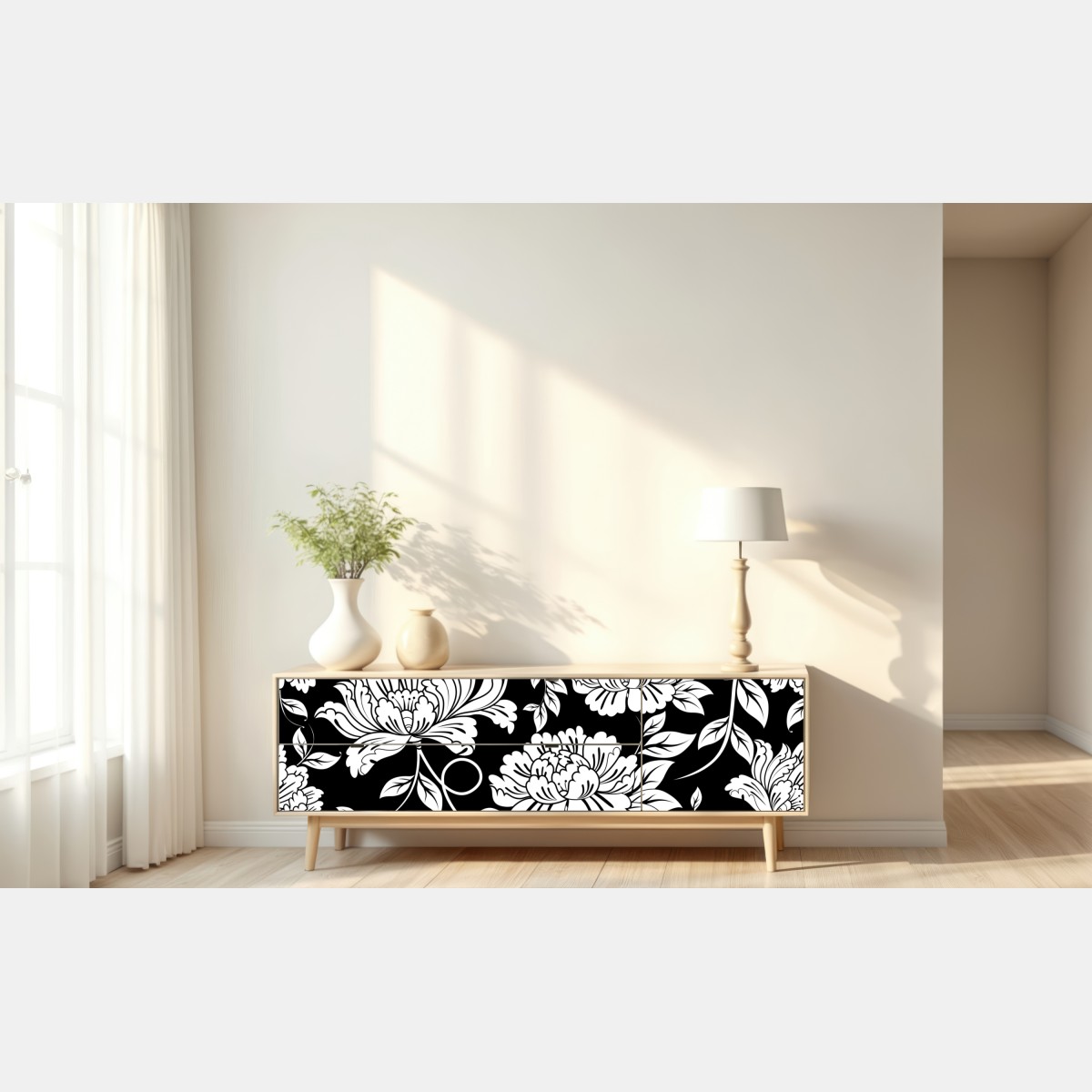 Naklejka repozycjonowalna monochromatyczny wzór kwiatowy – Wallissimo® Naklejka repozycjonowalna monochromatyczny wzór kwiatowy – Wallissimo®