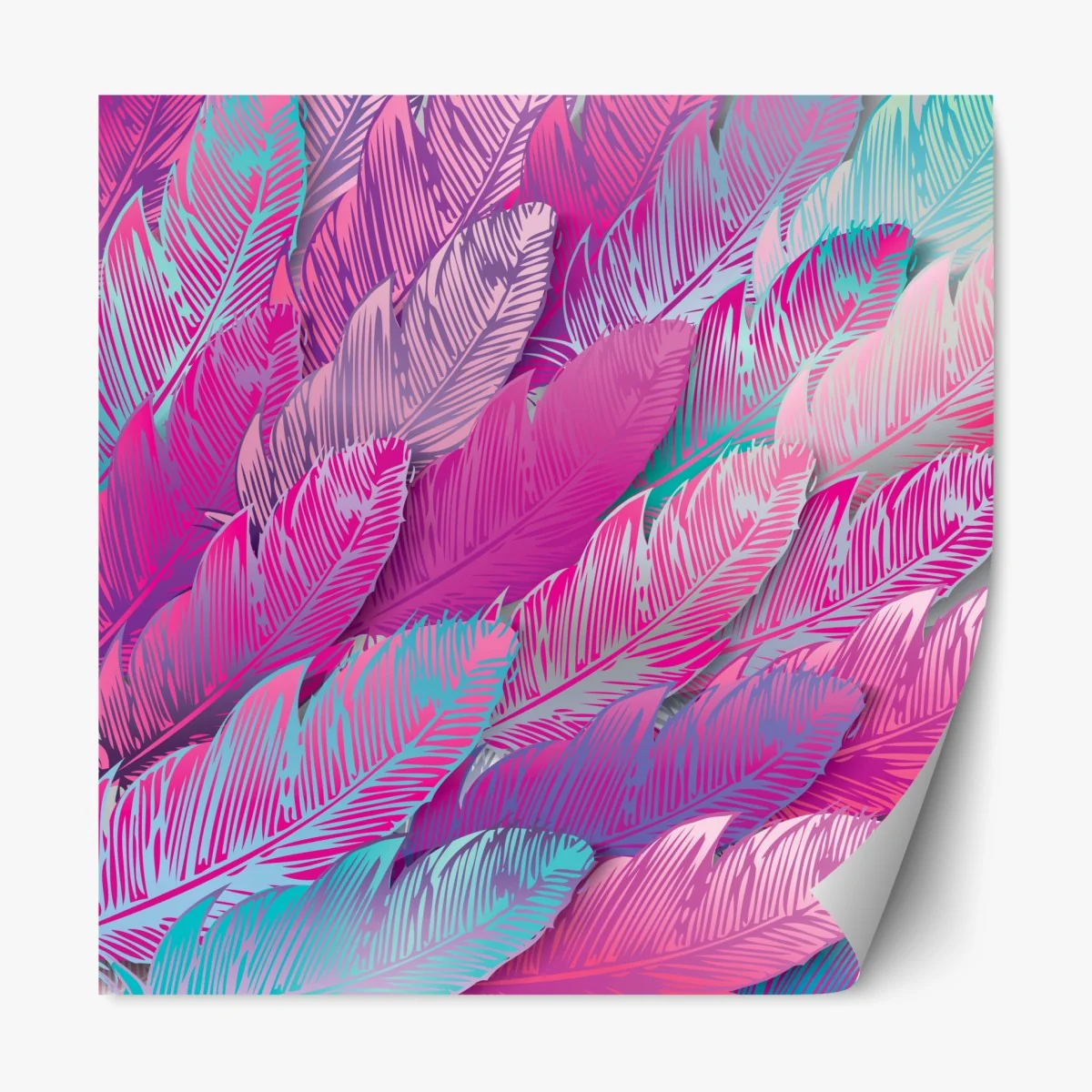 Naklejka repozycjonowalna iryzujący różowy wzór piór – Wallissimo® Naklejka repozycjonowalna iryzujący różowy wzór piór – Wallissimo®