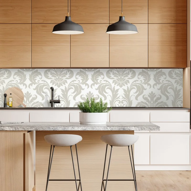 Naklejka repozycjonowalna elegancki beżowy wzór damask – Wallissimo® Naklejka repozycjonowalna elegancki beżowy wzór damask – Wallissimo®