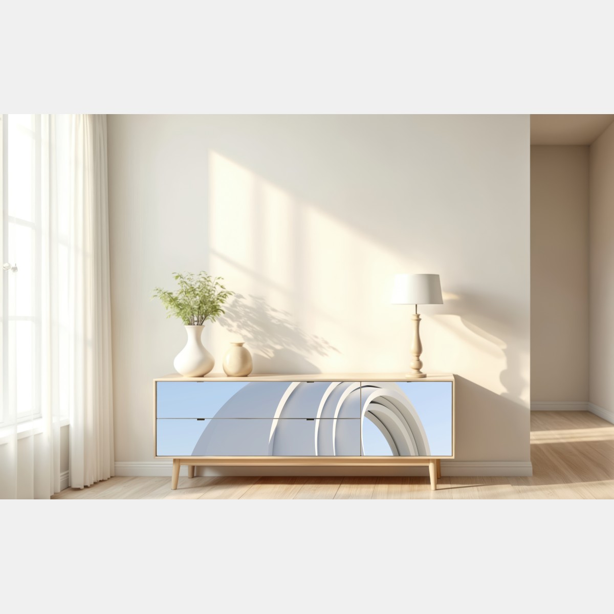 Naklejka repozycjonowalna minimalistyczna rzeźba łuku – Wallissimo® Naklejka repozycjonowalna minimalistyczna rzeźba łuku – Wallissimo®