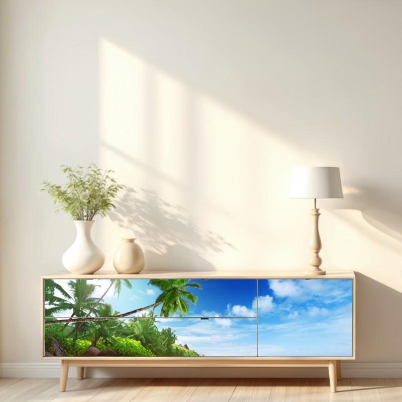 Naklejka repozycjonowalna zachód słońca na plaży Mahe, Seszele – Wallissimo® Naklejka repozycjonowalna zachód słońca na plaży Mahe, Seszele – Wallissimo®