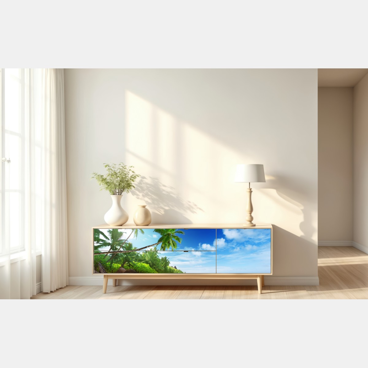 Naklejka repozycjonowalna zachód słońca na plaży Mahe, Seszele – Wallissimo® Naklejka repozycjonowalna zachód słońca na plaży Mahe, Seszele – Wallissimo®