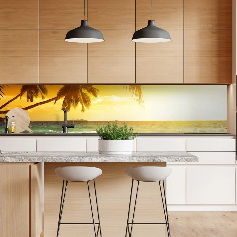 Naklejka repozycjonowalna tropikalna plaża z palmami – Wallissimo®