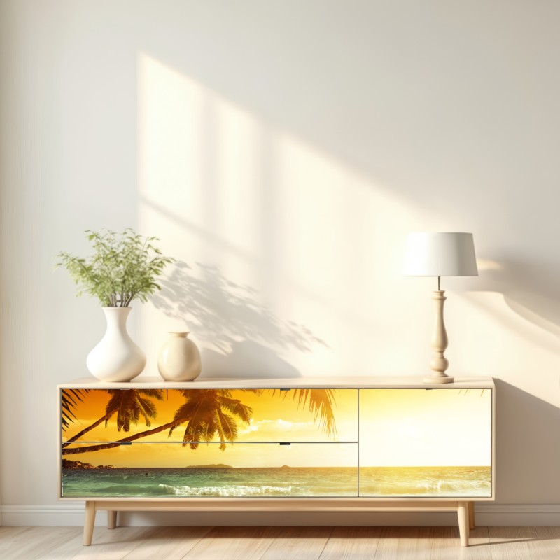 Naklejka repozycjonowalna złoty zachód słońca na Karaibach – Wallissimo® Naklejka repozycjonowalna złoty zachód słońca na Karaibach – Wallissimo®