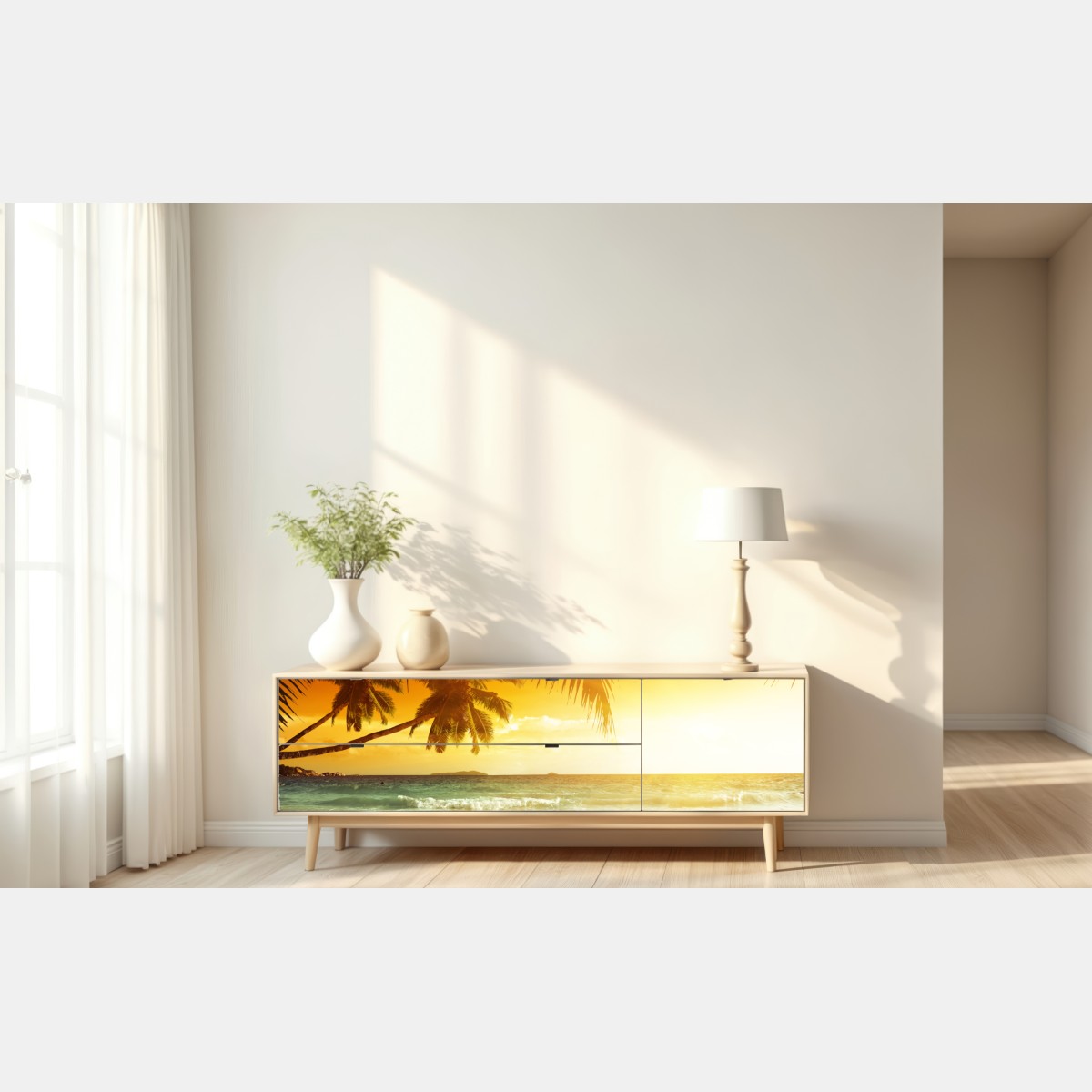 Naklejka repozycjonowalna złoty zachód słońca na Karaibach – Wallissimo® Naklejka repozycjonowalna złoty zachód słońca na Karaibach – Wallissimo®