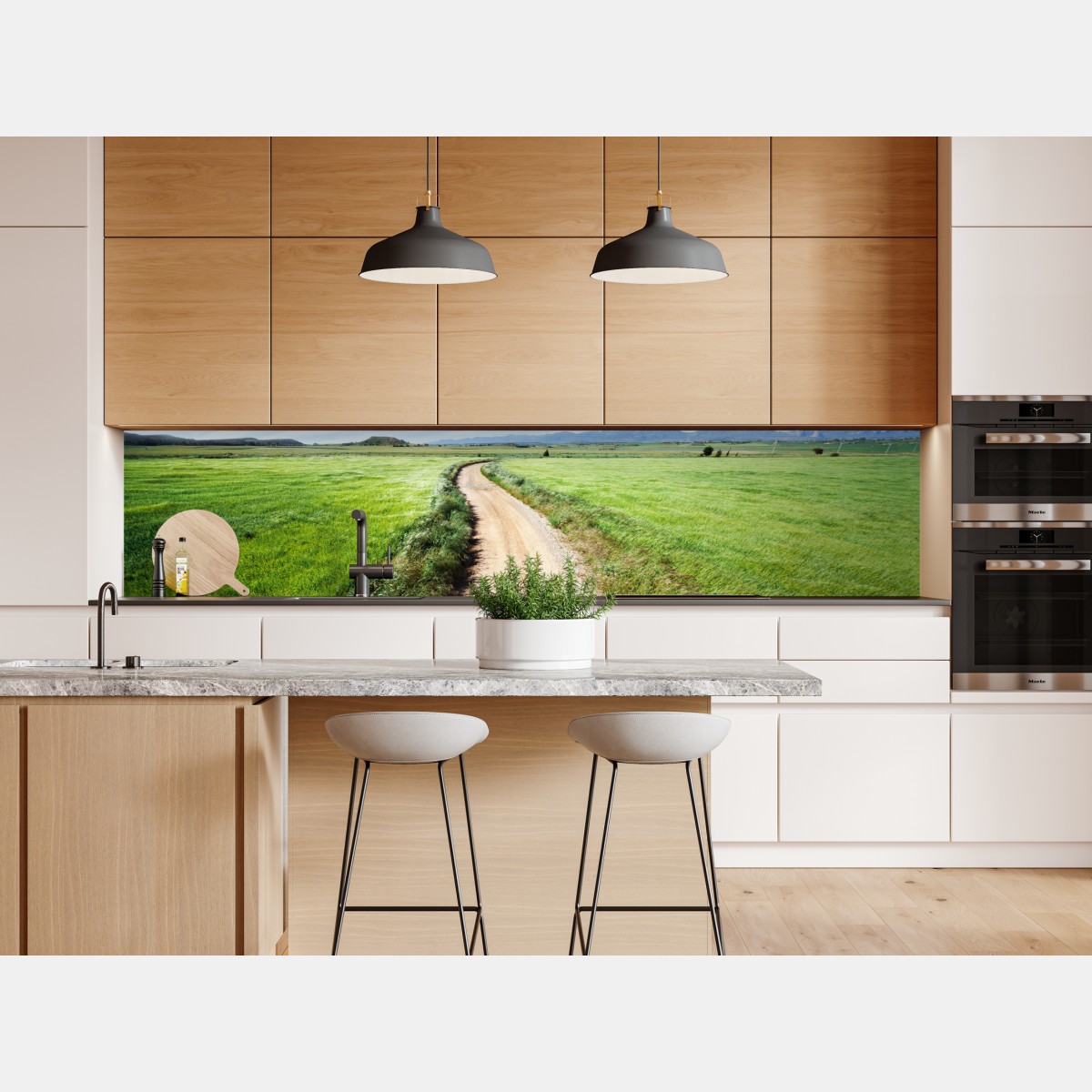 Naklejka repozycjonowalna wijąca się wiejska droga przez zielone łąki – Wallissimo® Naklejka repozycjonowalna wijąca się wiejska droga przez zielone łąki – Wallissimo®