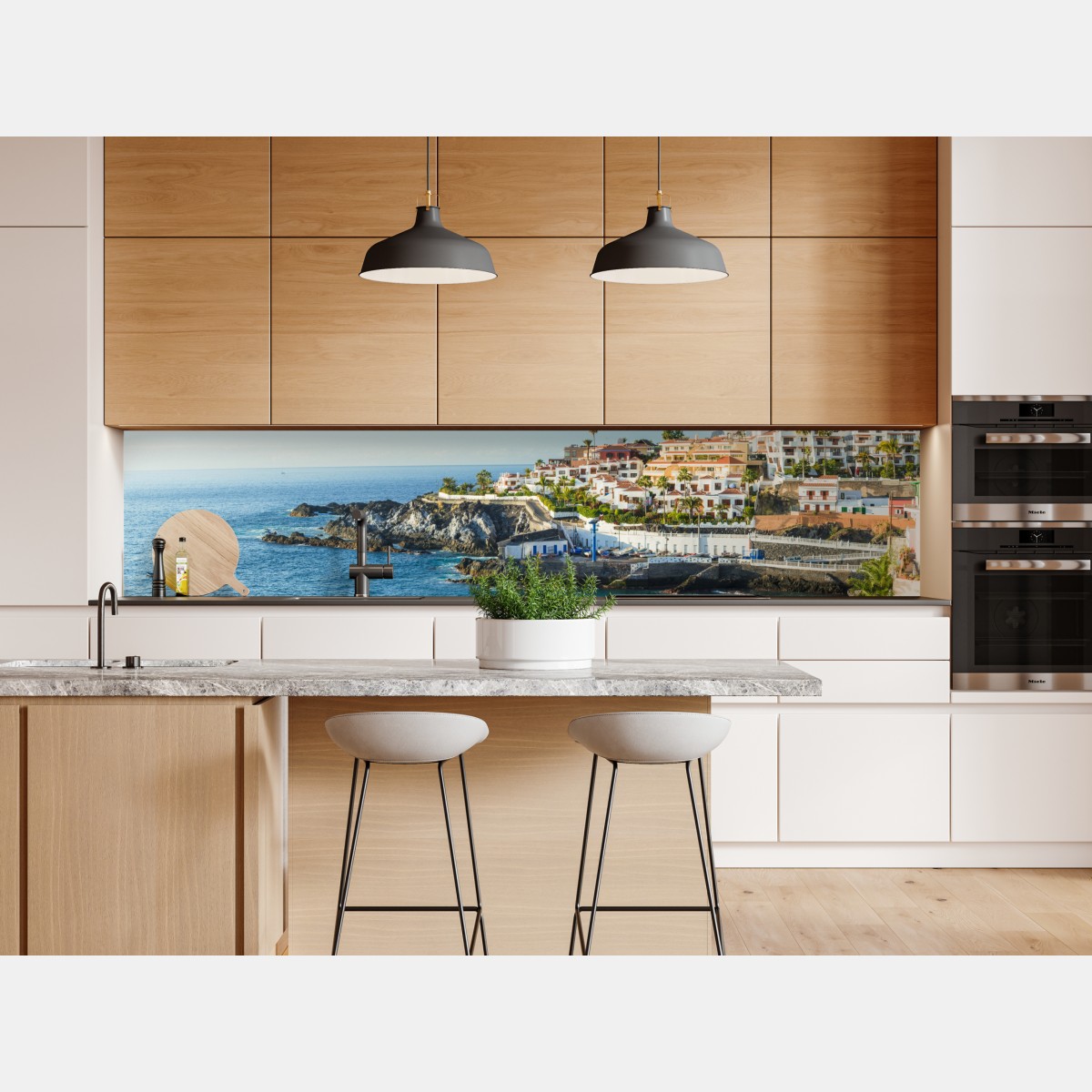 Naklejka repozycjonowalna słoneczna panorama nadmorskiego miasteczka – Wallissimo® Naklejka repozycjonowalna słoneczna panorama nadmorskiego miasteczka – Wallissimo®