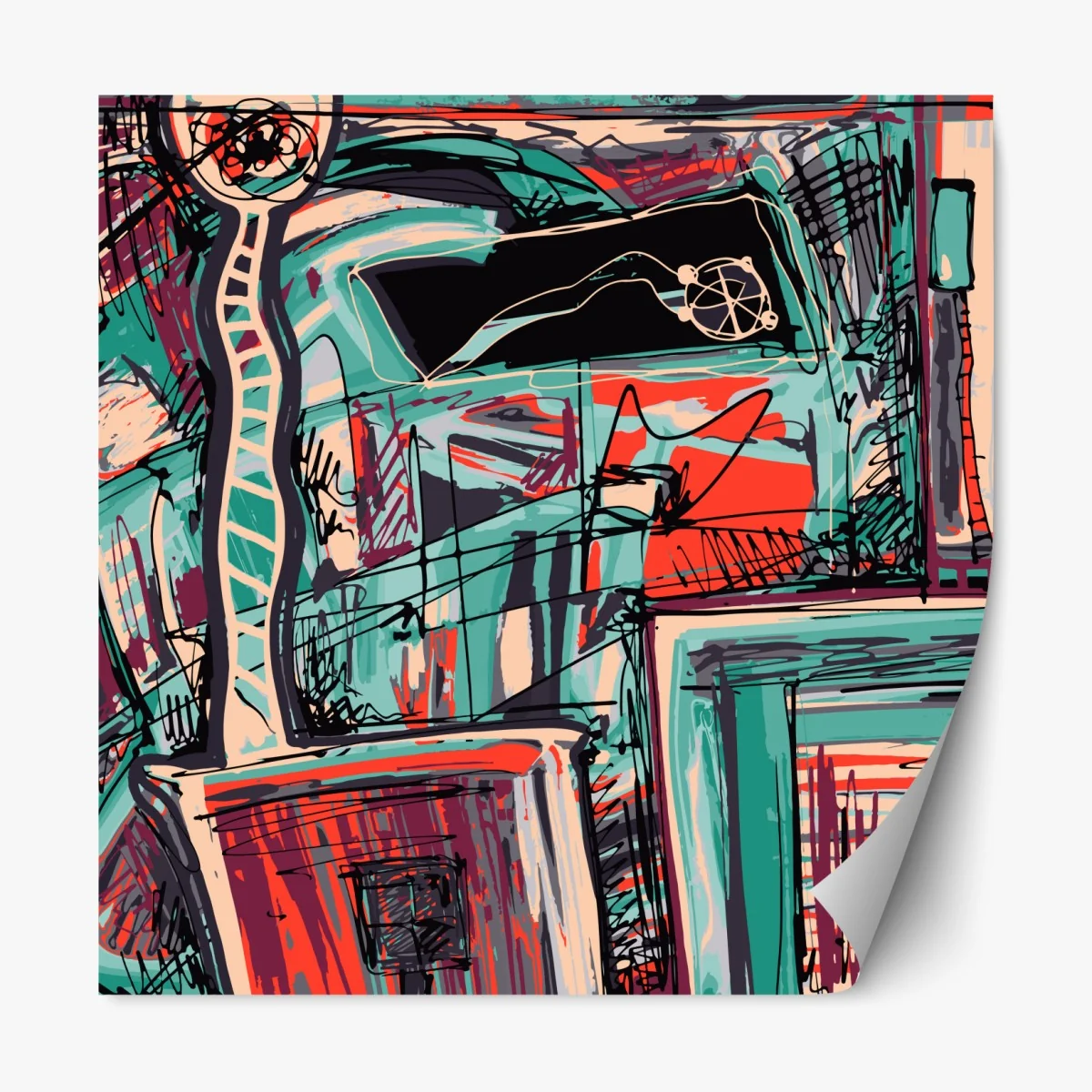 Naklejka repozycjonowalna turkusowo-koralowa abstrakcyjna kompozycja – Wallissimo® Naklejka repozycjonowalna turkusowo-koralowa abstrakcyjna kompozycja – Wallissimo®