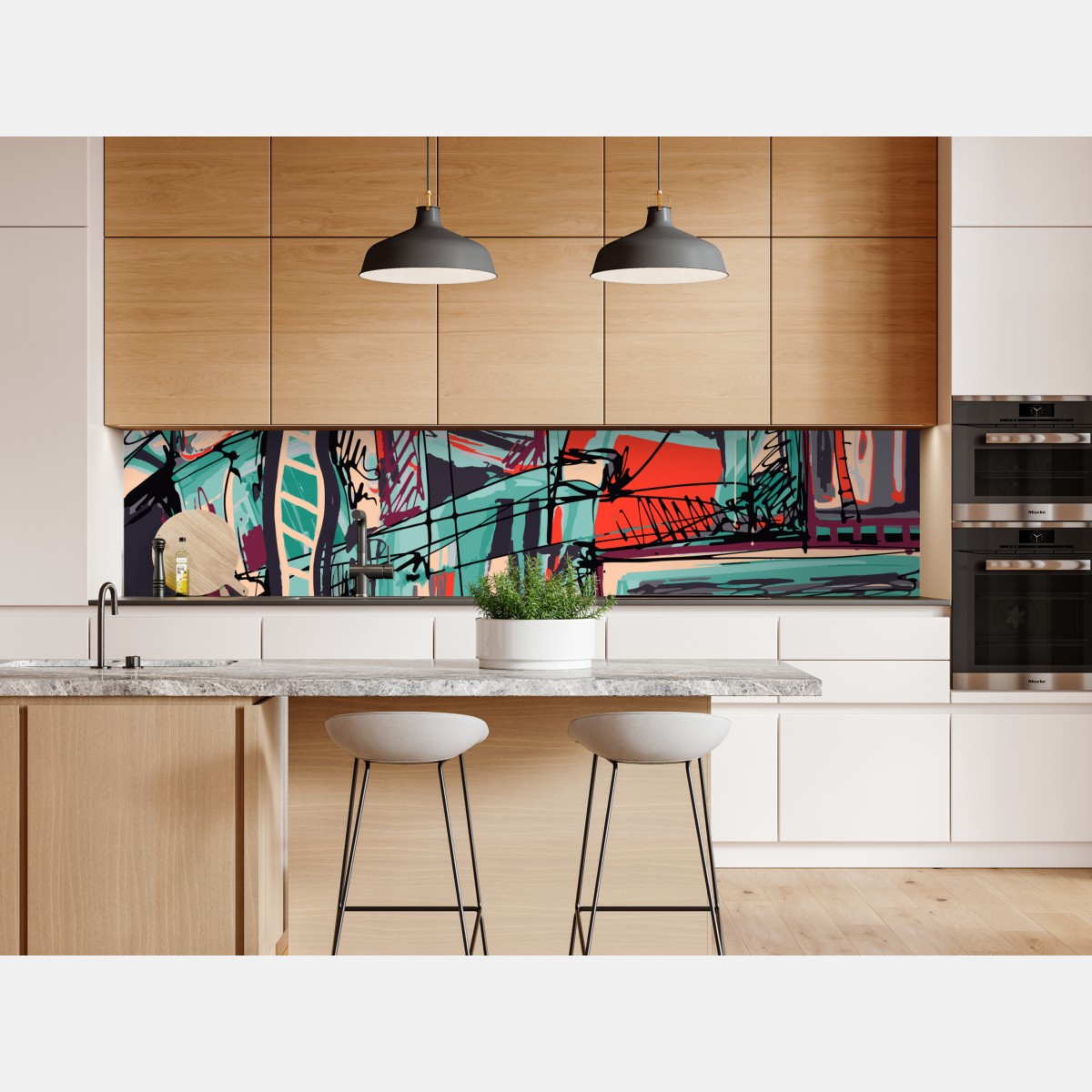 Naklejka repozycjonowalna turkusowo-koralowa abstrakcyjna kompozycja – Wallissimo® Naklejka repozycjonowalna turkusowo-koralowa abstrakcyjna kompozycja – Wallissimo®