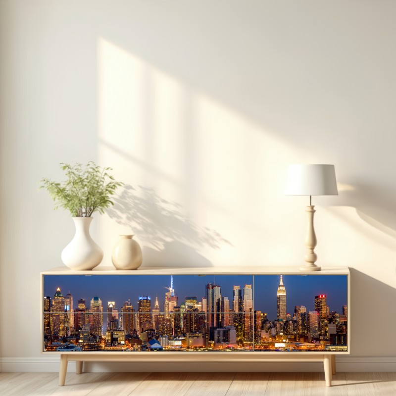 Naklejka repozycjonowalna panorama Nowego Jorku o zmierzchu – Wallissimo® Naklejka repozycjonowalna panorama Nowego Jorku o zmierzchu – Wallissimo®