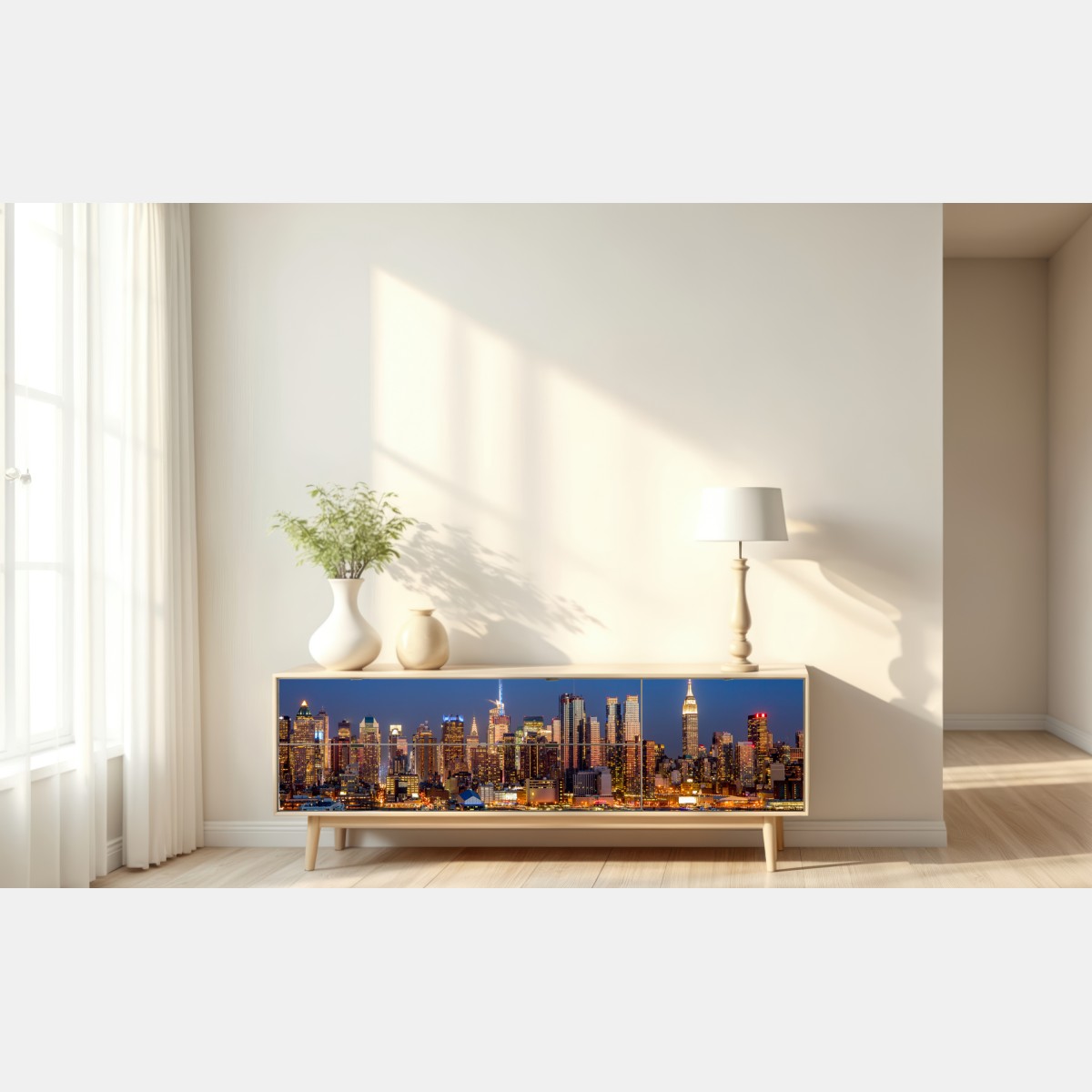 Naklejka repozycjonowalna panorama Nowego Jorku o zmierzchu – Wallissimo® Naklejka repozycjonowalna panorama Nowego Jorku o zmierzchu – Wallissimo®