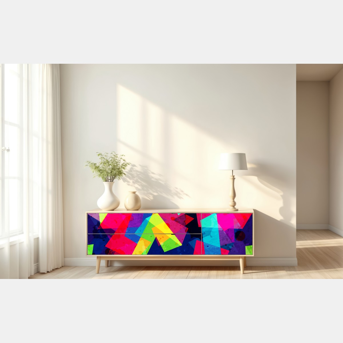 Naklejka repozycjonowalna żywy geometryczny akwarelowy kolaż – Wallissimo® Naklejka repozycjonowalna żywy geometryczny akwarelowy kolaż – Wallissimo®