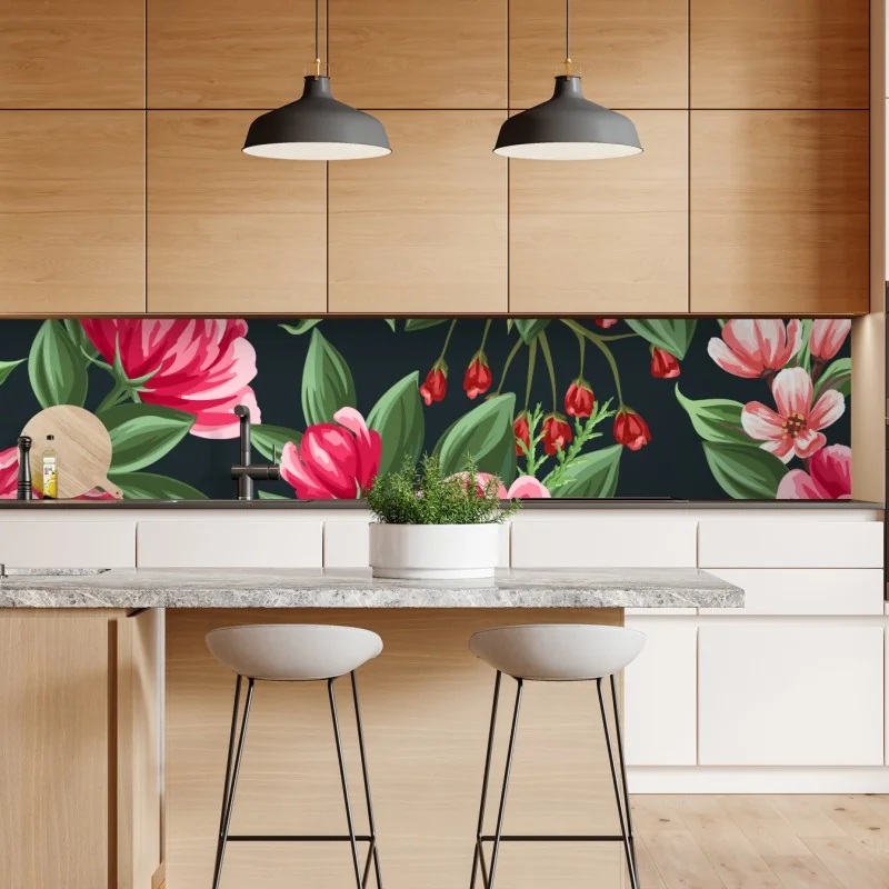 Naklejka repozycjonowalna różowy wzór kwiatowy w stylu akwareli na ciemnym tle – Wallissimo® Naklejka repozycjonowalna różowy wzór kwiatowy w stylu akwareli na ciemnym tle – Wallissimo®