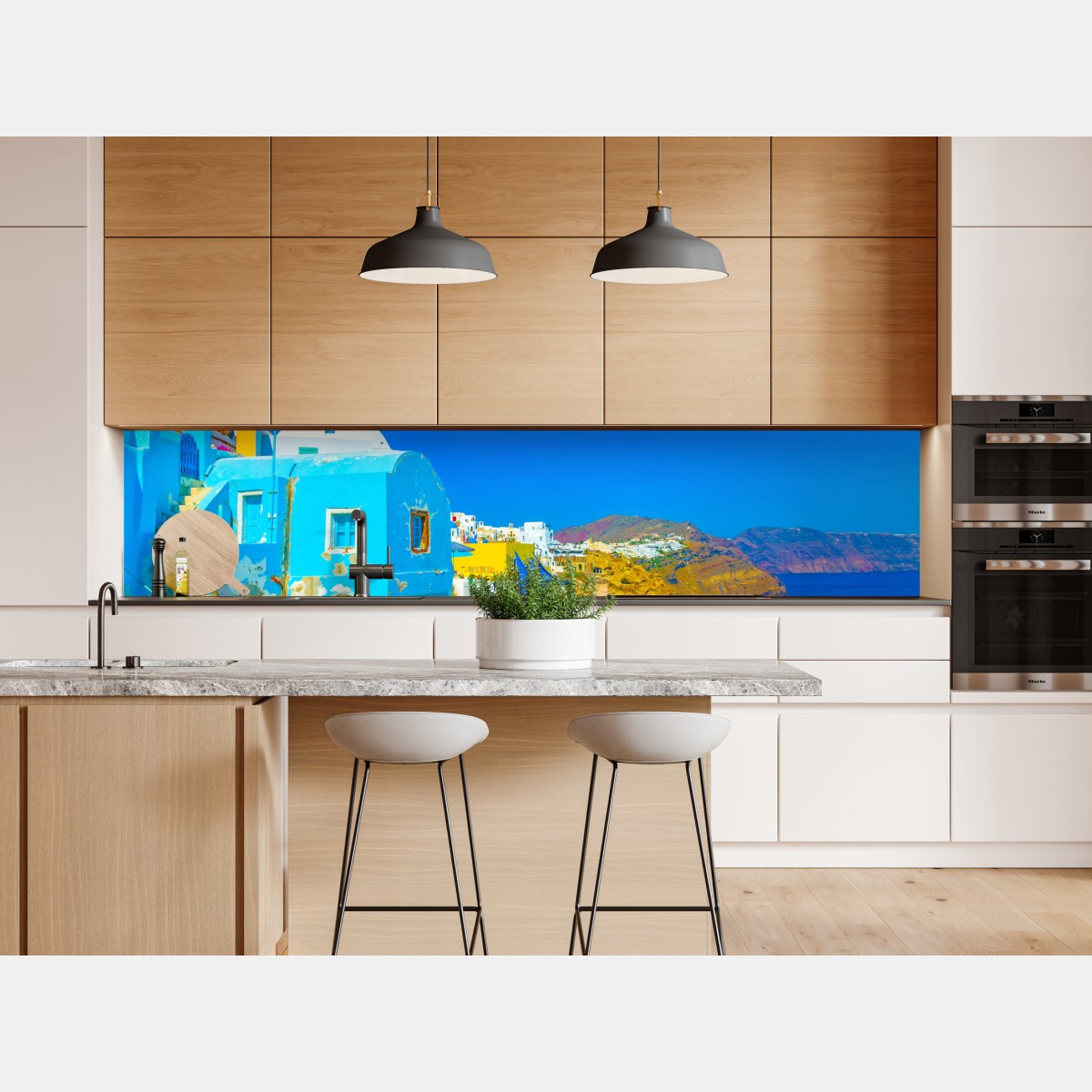 Naklejka repozycjonowalna słoneczny widok na Oia, Santorini – Wallissimo® Naklejka repozycjonowalna słoneczny widok na Oia, Santorini – Wallissimo®