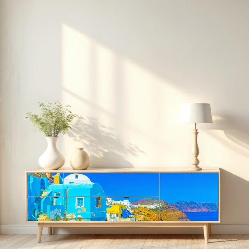 Naklejka repozycjonowalna słoneczny widok na Oia, Santorini – Wallissimo® Naklejka repozycjonowalna słoneczny widok na Oia, Santorini – Wallissimo®