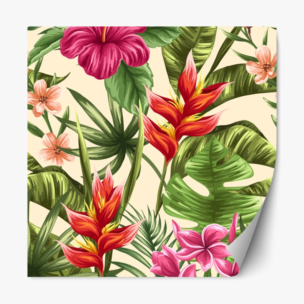 Naklejka repozycjonowalna tropikalny wzór kwiatowy z hibiskusem i plumerią – Wallissimo® Naklejka repozycjonowalna tropikalny wzór kwiatowy z hibiskusem i plumerią – Wallissimo®