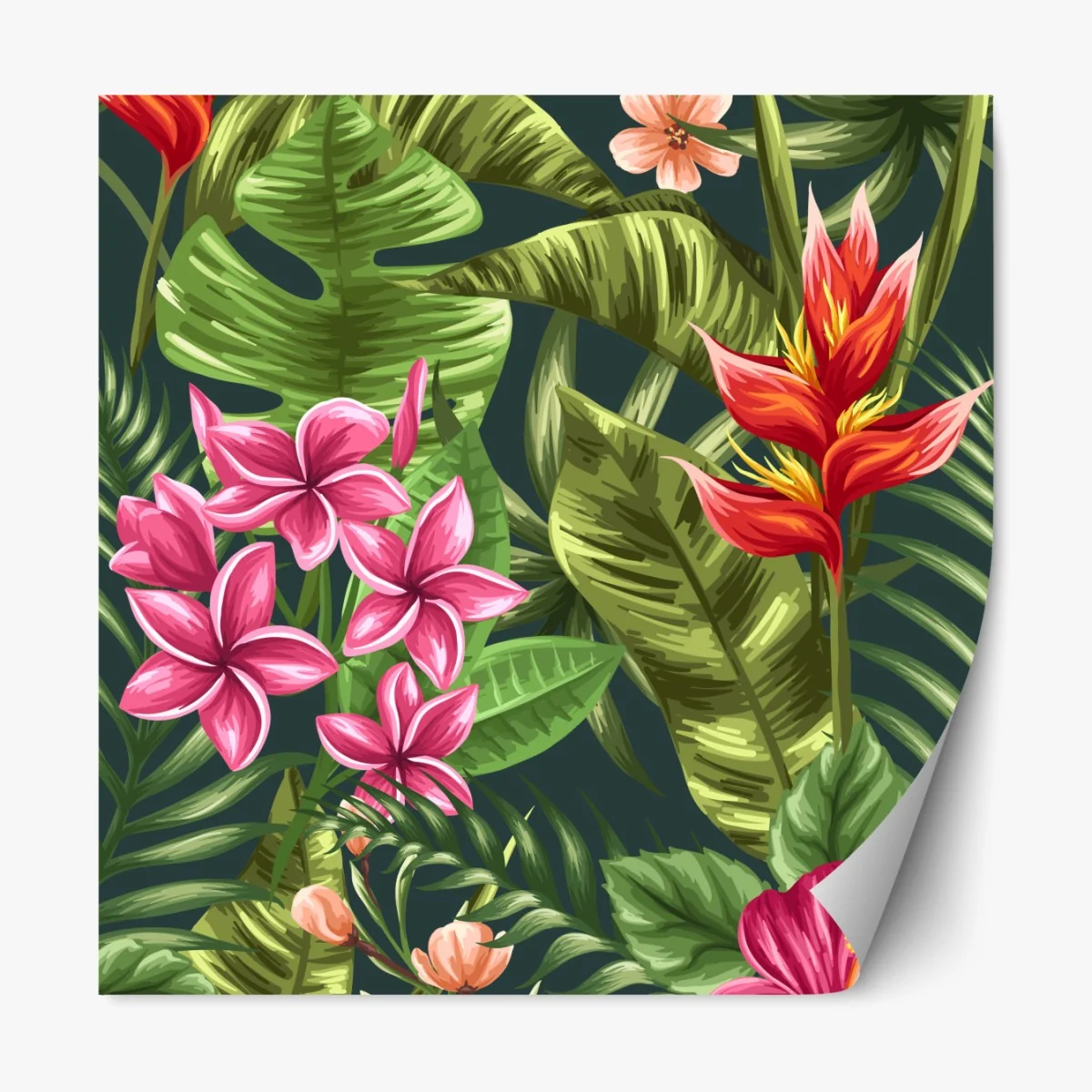 Naklejka repozycjonowalna tropikalny wzór hibiskusa i plumerii – Wallissimo® Naklejka repozycjonowalna tropikalny wzór hibiskusa i plumerii – Wallissimo®