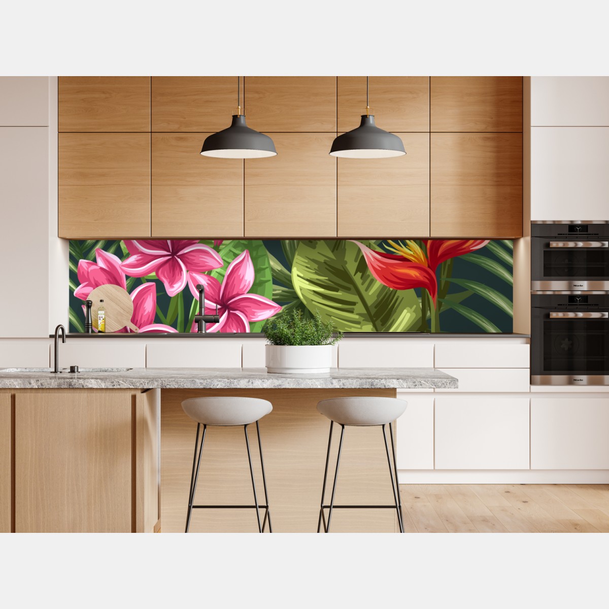 Naklejka repozycjonowalna tropikalny wzór hibiskusa i plumerii – Wallissimo® Naklejka repozycjonowalna tropikalny wzór hibiskusa i plumerii – Wallissimo®