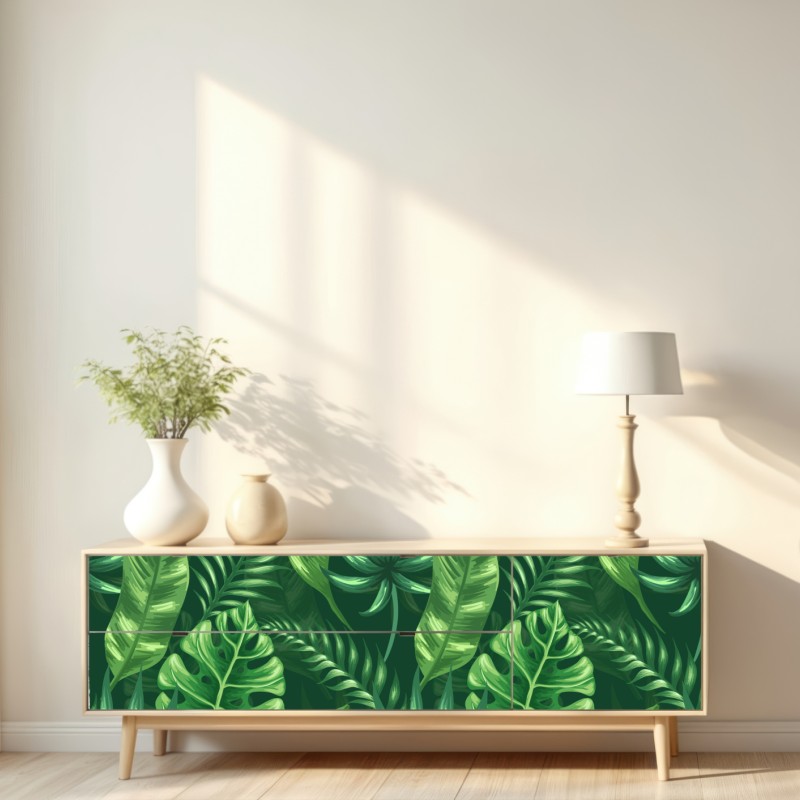 Naklejka repozycjonowalna tropikalny wzór z liśćmi monstery – Wallissimo® Naklejka repozycjonowalna tropikalny wzór z liśćmi monstery – Wallissimo®