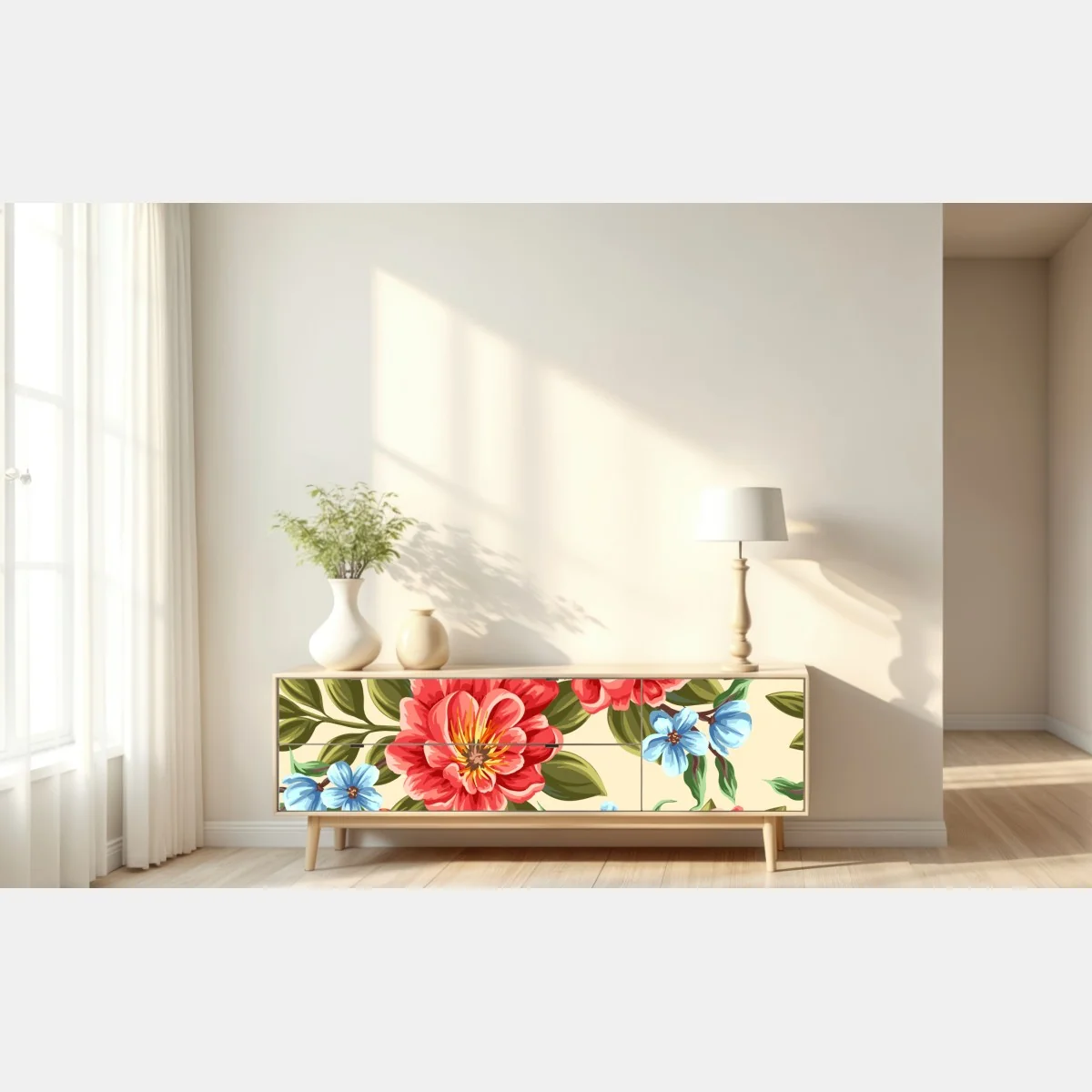 Naklejka repozycjonowalna intensywny akwarelowy wzór kwiatowy – Wallissimo® Naklejka repozycjonowalna intensywny akwarelowy wzór kwiatowy – Wallissimo®