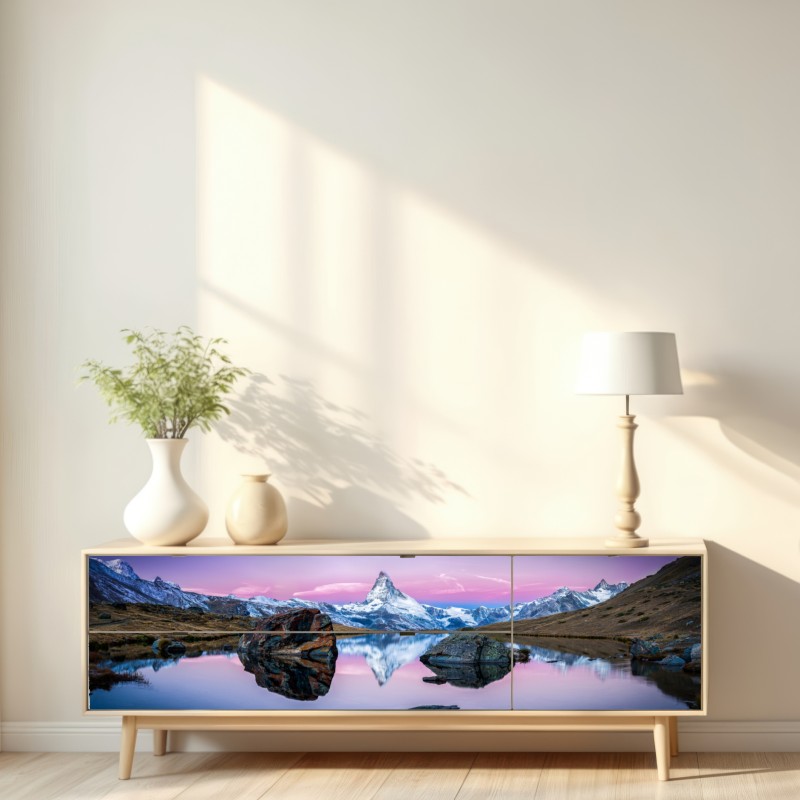 Naklejka repozycjonowalna spokojne alpejskie odbicie o zachodzie – Wallissimo® Naklejka repozycjonowalna spokojne alpejskie odbicie o zachodzie – Wallissimo®