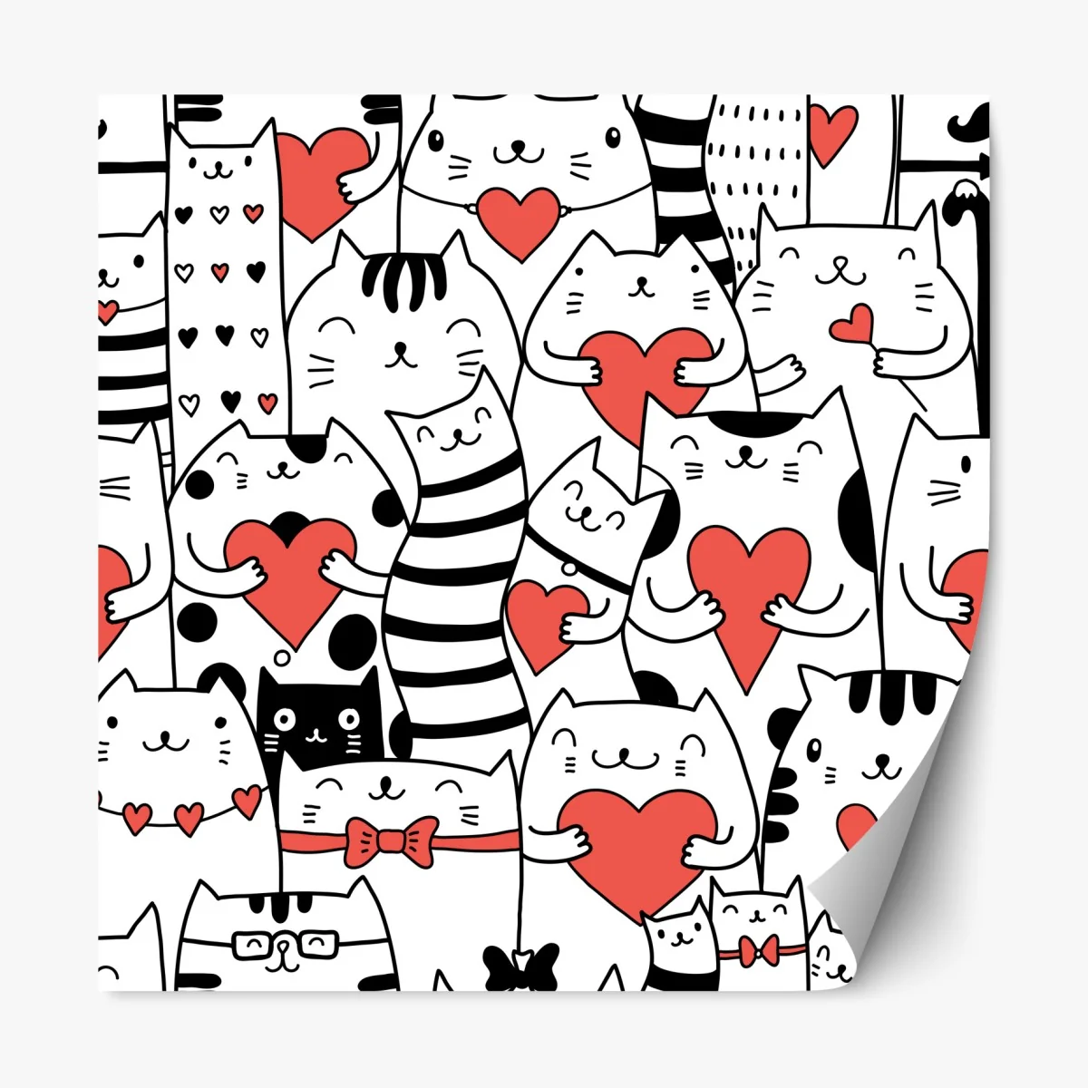 Naklejka repozycjonowalna urocze koty z sercami wzór – Wallissimo® Naklejka repozycjonowalna urocze koty z sercami wzór – Wallissimo®