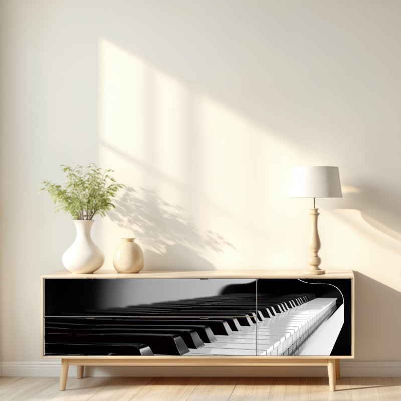 Naklejka repozycjonowalna eleganckie czarno-białe klawisze fortepianu – Wallissimo® Naklejka repozycjonowalna eleganckie czarno-białe klawisze fortepianu – Wallissimo®