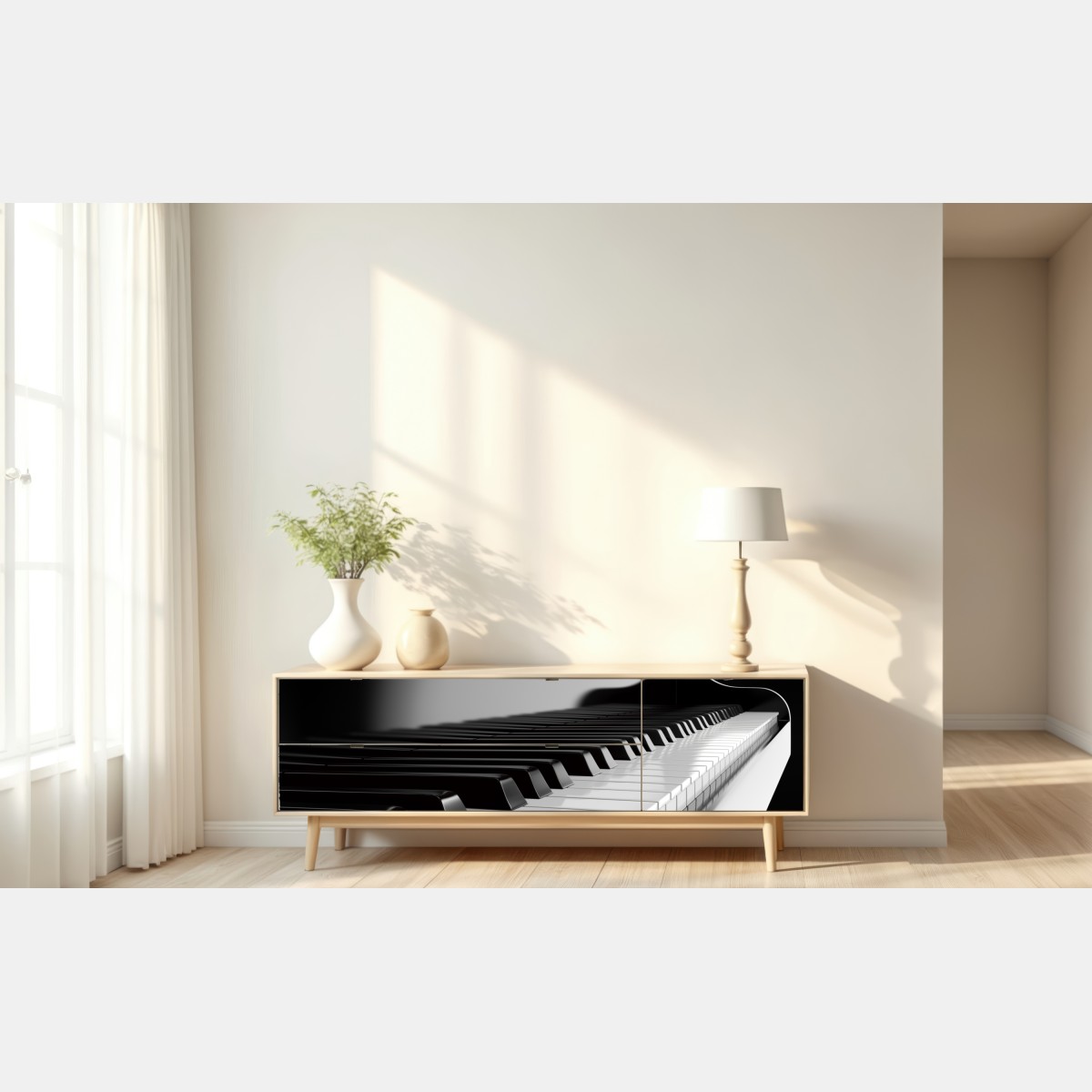 Naklejka repozycjonowalna eleganckie czarno-białe klawisze fortepianu – Wallissimo® Naklejka repozycjonowalna eleganckie czarno-białe klawisze fortepianu – Wallissimo®
