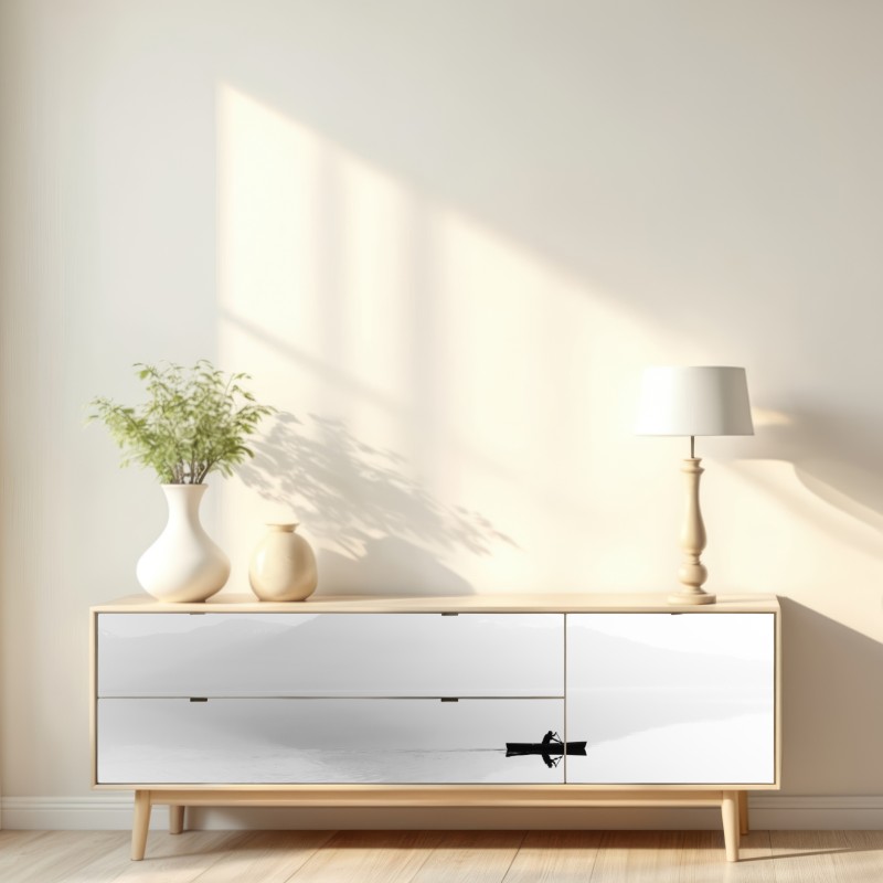 Naklejka repozycjonowalna samotny wioślarz na mglistym jeziorze – Wallissimo® Naklejka repozycjonowalna samotny wioślarz na mglistym jeziorze – Wallissimo®