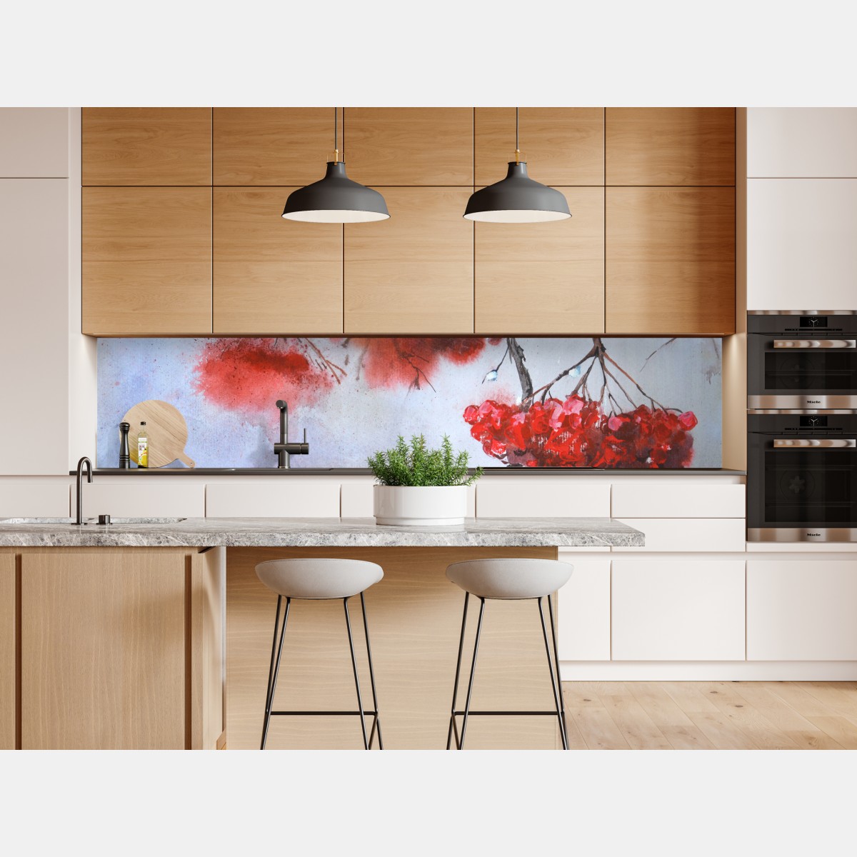 Naklejka repozycjonowalna akwarela czerwonych jagód na gałęziach – Wallissimo® Naklejka repozycjonowalna akwarela czerwonych jagód na gałęziach – Wallissimo®