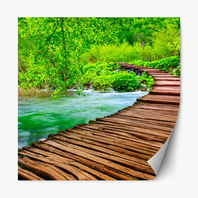 Naklejka repozycjonowalna spokojna zielona kładka nad rzeką