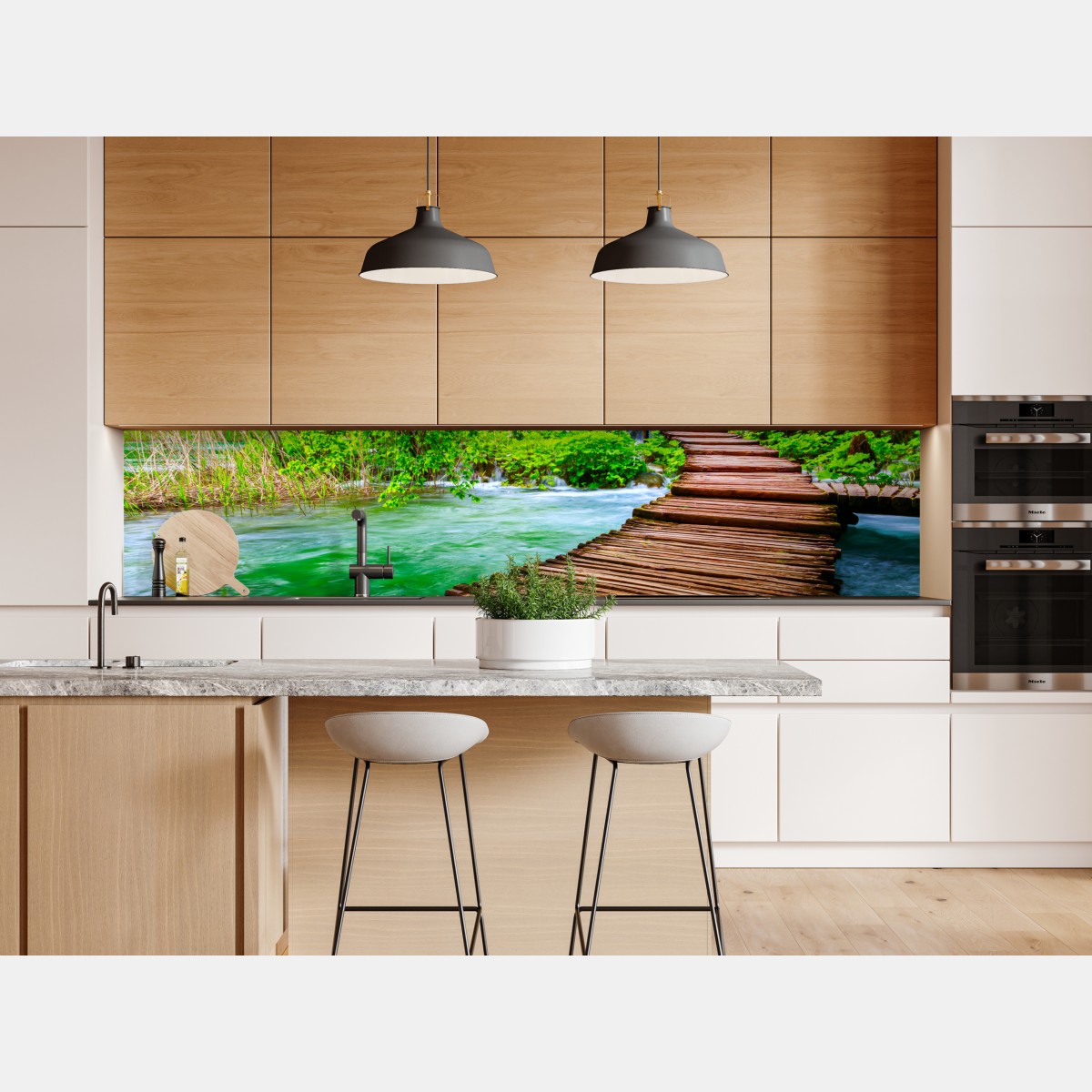 Naklejka repozycjonowalna spokojna zielona kładka nad rzeką – Wallissimo® Naklejka repozycjonowalna spokojna zielona kładka nad rzeką – Wallissimo®