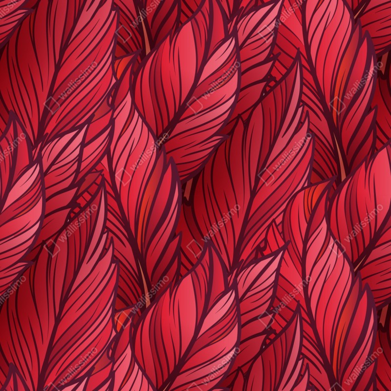 Naklejka repozycjonowalna czerwony botaniczny wzór liści – Wallissimo® Naklejka repozycjonowalna czerwony botaniczny wzór liści – Wallissimo®