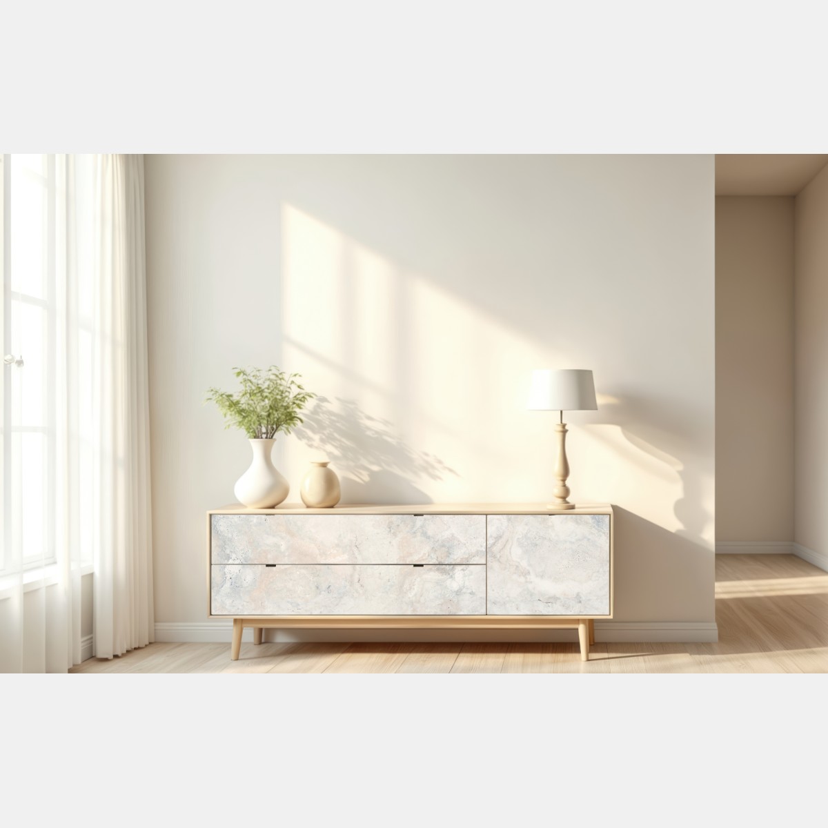 Naklejka repozycjonowalna miękka beżowa tekstura marmuru – Wallissimo® Naklejka repozycjonowalna miękka beżowa tekstura marmuru – Wallissimo®