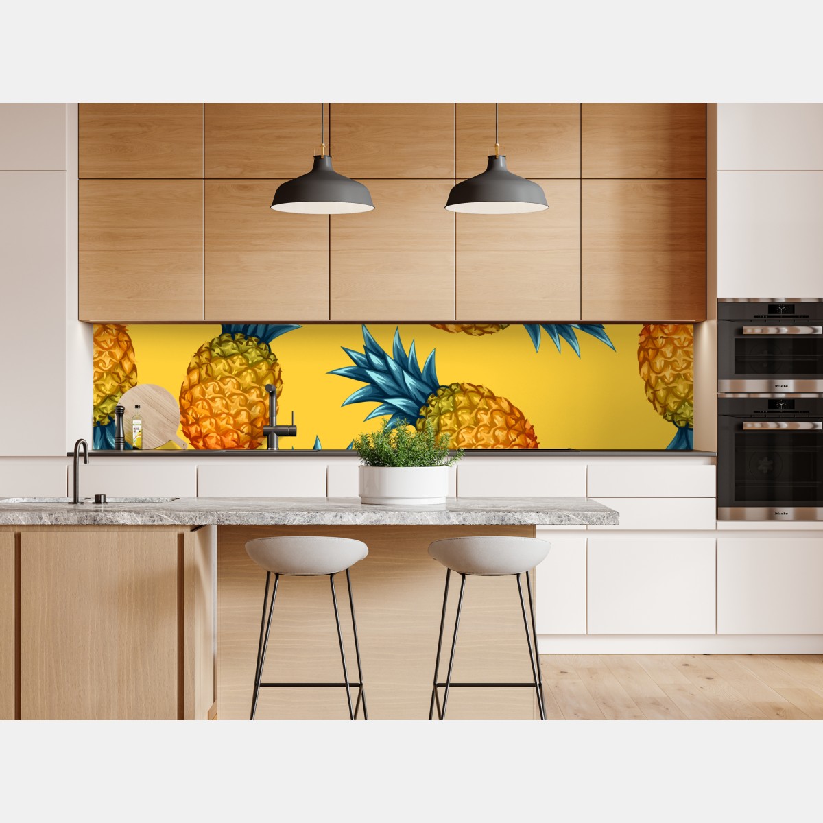 Naklejka repozycjonowalna tropikalny wzór z ananasami na żółtym tle – Wallissimo® Naklejka repozycjonowalna tropikalny wzór z ananasami na żółtym tle – Wallissimo®