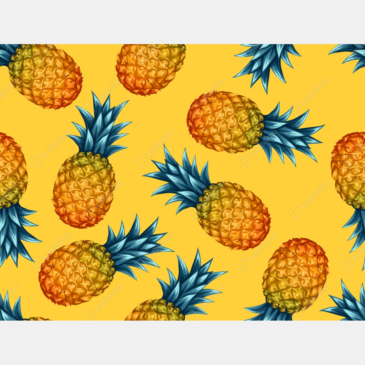 Naklejka repozycjonowalna tropikalny wzór z ananasami na żółtym tle – Wallissimo® Naklejka repozycjonowalna tropikalny wzór z ananasami na żółtym tle – Wallissimo®